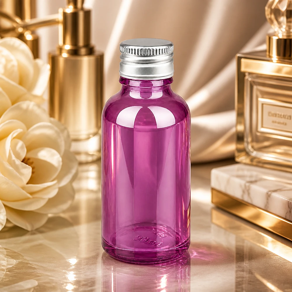 30ml lahvička s 11mm šroubovacím uzávěrem hliníkovo-stříbrná standardní PurpleLine.UT18/30 Violettglas Behälter 30ml mit kindersicherem Aluminiumverschluss für empfindliche Substanzen
