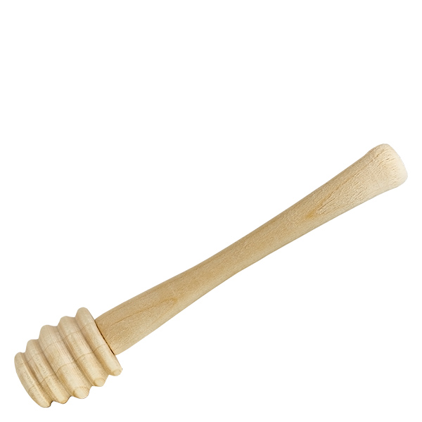 Lžíce na med z robustního javorového dřeva / délka 10,5 cm. Honiglöffel aus Ahornholz 10,5 cm lang mit gerilltem Kopf zum Dosieren von Honig auf weißem Hintergrund