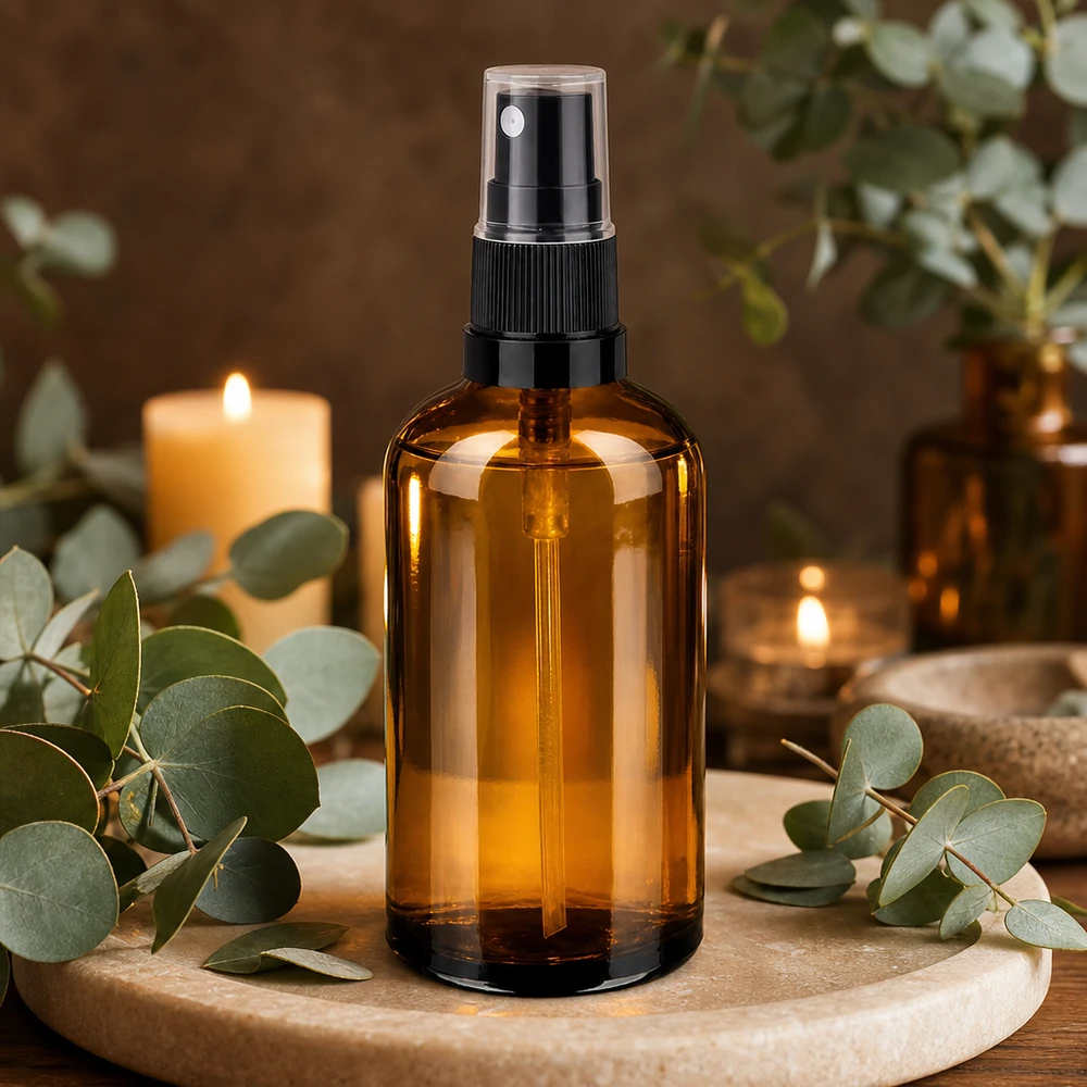 100ml lahvička s rozprašovačem černá/transparentní standardní uzávěr BrownLine UT18/100 Nachfüllbare 100ml Sprühflasche aus Glas mit langlebigem Sprühkopf für den täglichen Gebrauch