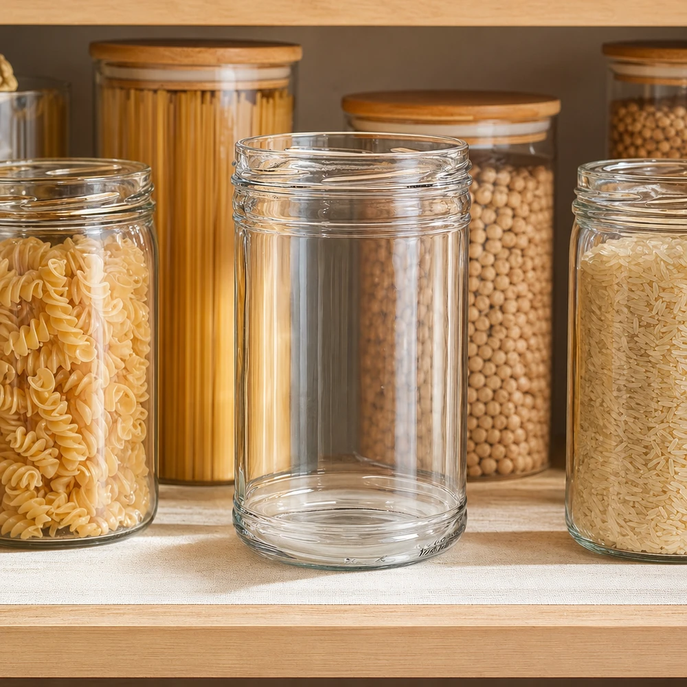 Nádobky o objemu 1053 ml bez víčka (TO100) UNiTWIST UNiTWIST Sturzglas 1053ml TO100 leeres Vorratsglas in organisierter Küchen-Speisekammer zwischen Nudeln und Hülsenfrücht