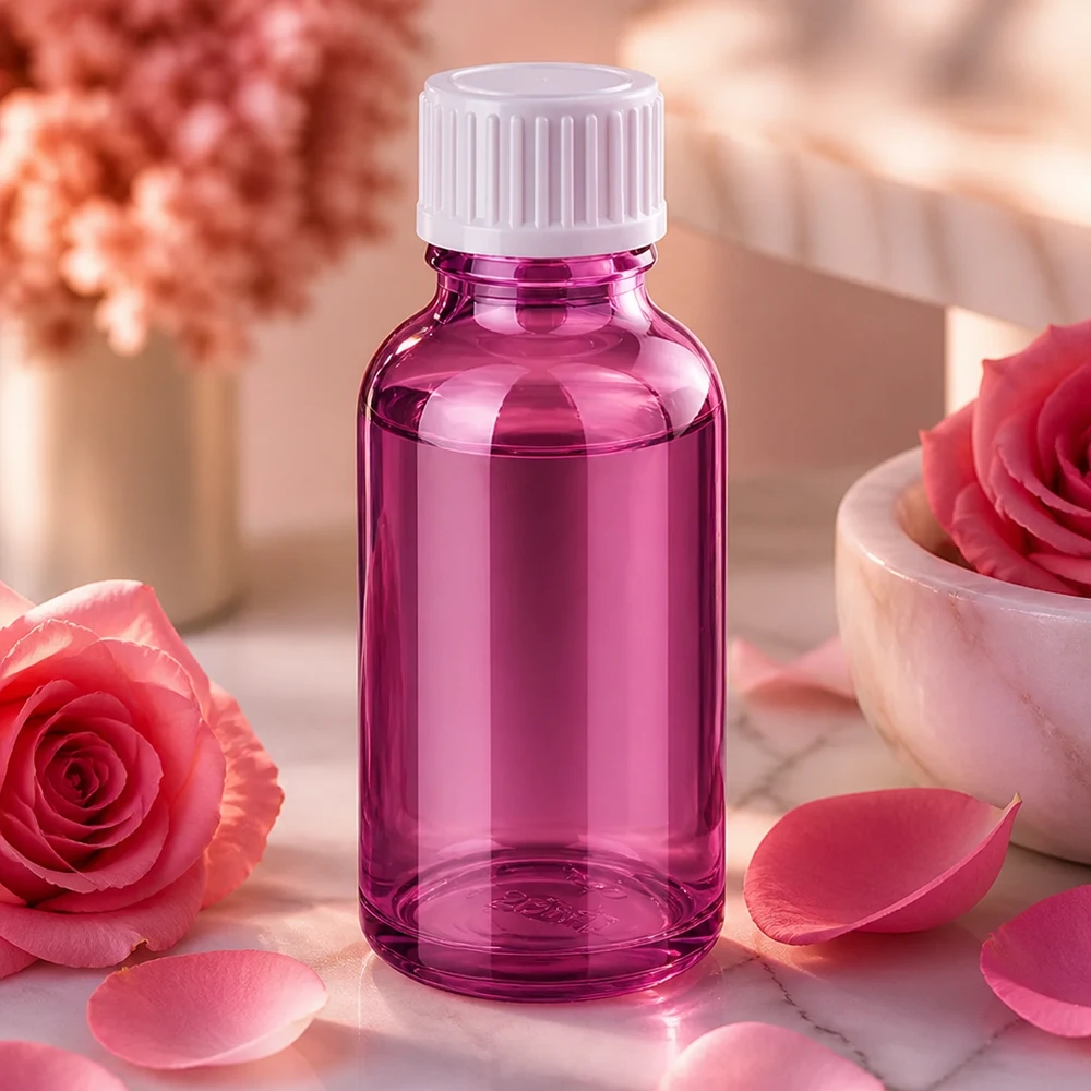 Kleine 30ml Lila-Glasflasche mit dichtem Verschluss zum Aufbewahren von Pflegeölen