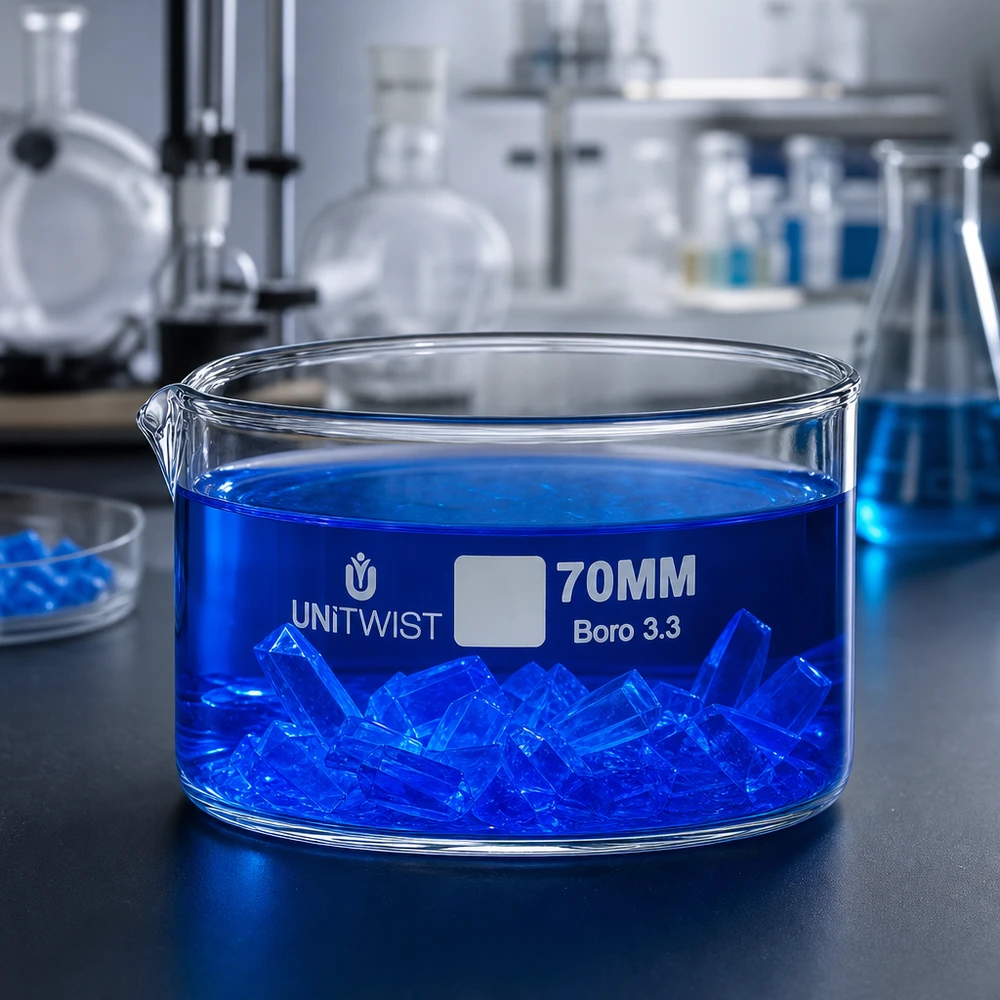 Kristallisierschale UNiTWIST 70mm breitformige Glasschale aus temperaturbeständigem Borosilikat