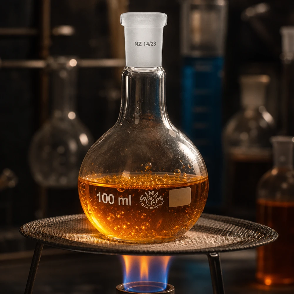 Baňka na kyčelní kloub 100 ml se standardním broušeným kloubem (14/23) Reaktionskolben 100ml mit weitem Boden und engem Hals für optimale Wärmeverteilung