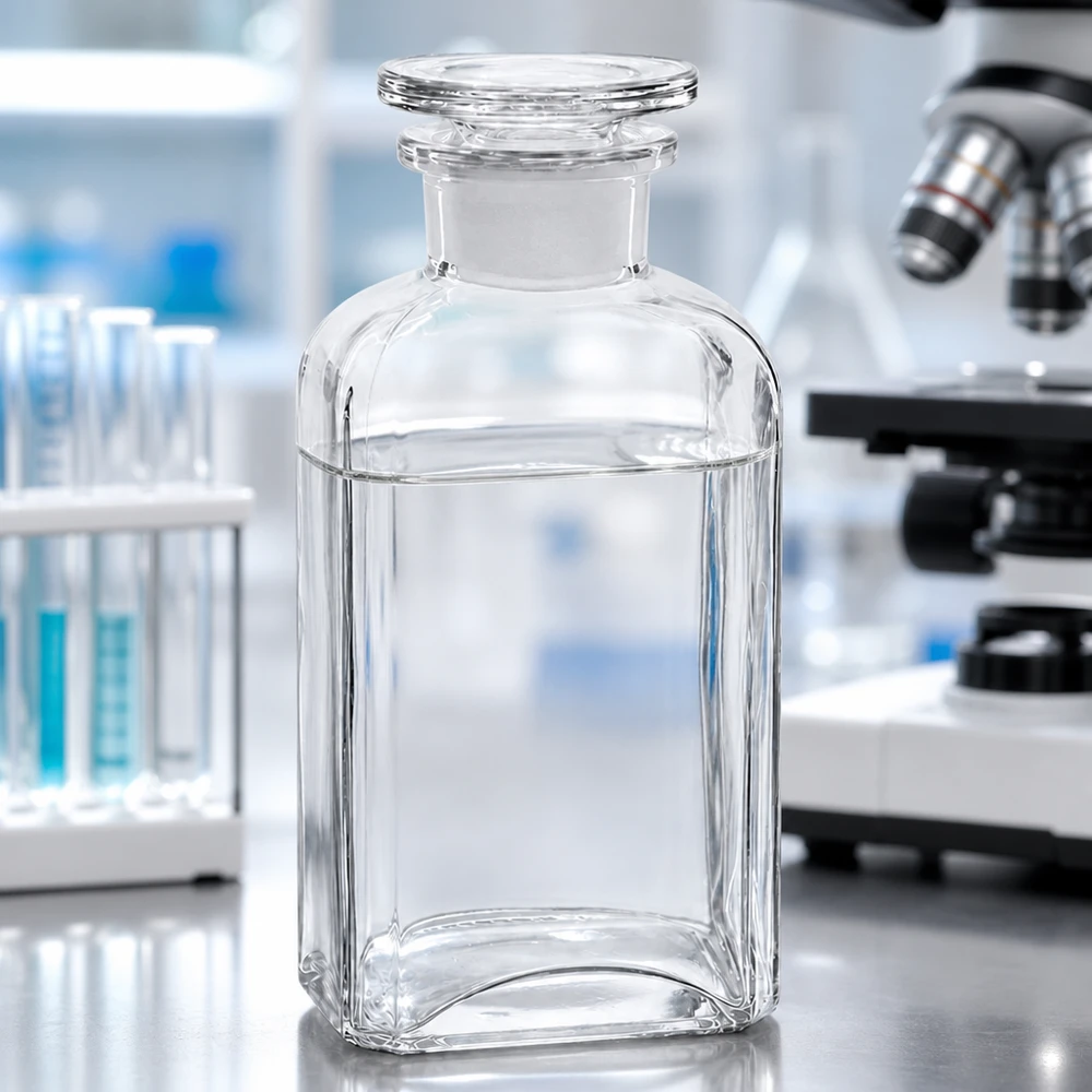 Čtvercová láhev 250ml čirá skleněná zátka se širokým hrdlem Chemikalienflasche 250ml vierkantig transparent mit Glasstopfen für pharmazeutische Anwendungen