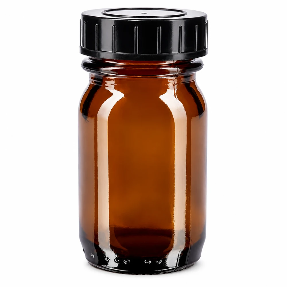 30ml láhev s širokým hrdlem jantarové sklo se šroubovacím uzávěrem Hochwertige Braunglasflasche 30ml mit Schraubdeckel für Kosmetik und Pharmazie