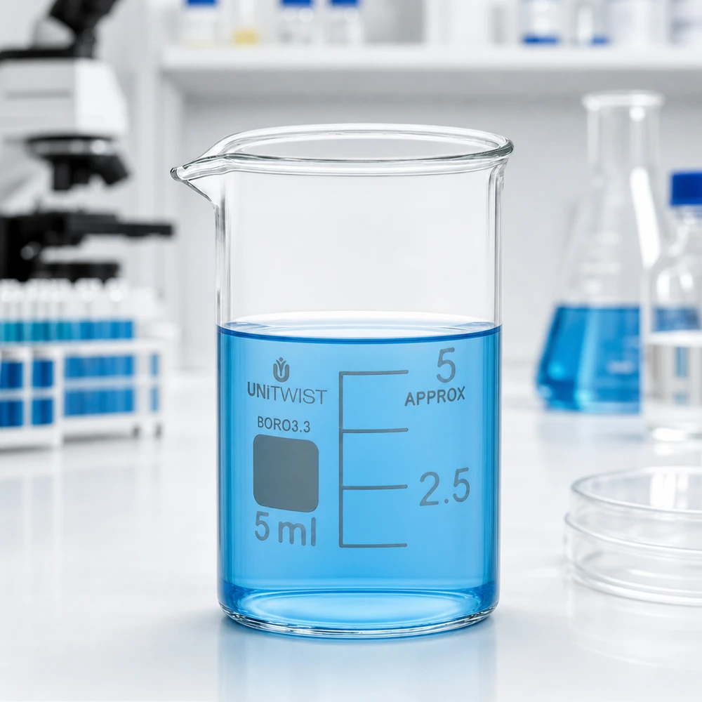 Kádinka 5ml borosilikátová, nízký tvar UNiTWIST Robustes Becherglas aus Borosilikat 5ml Fassungsvermögen für präzise Labormessungen
