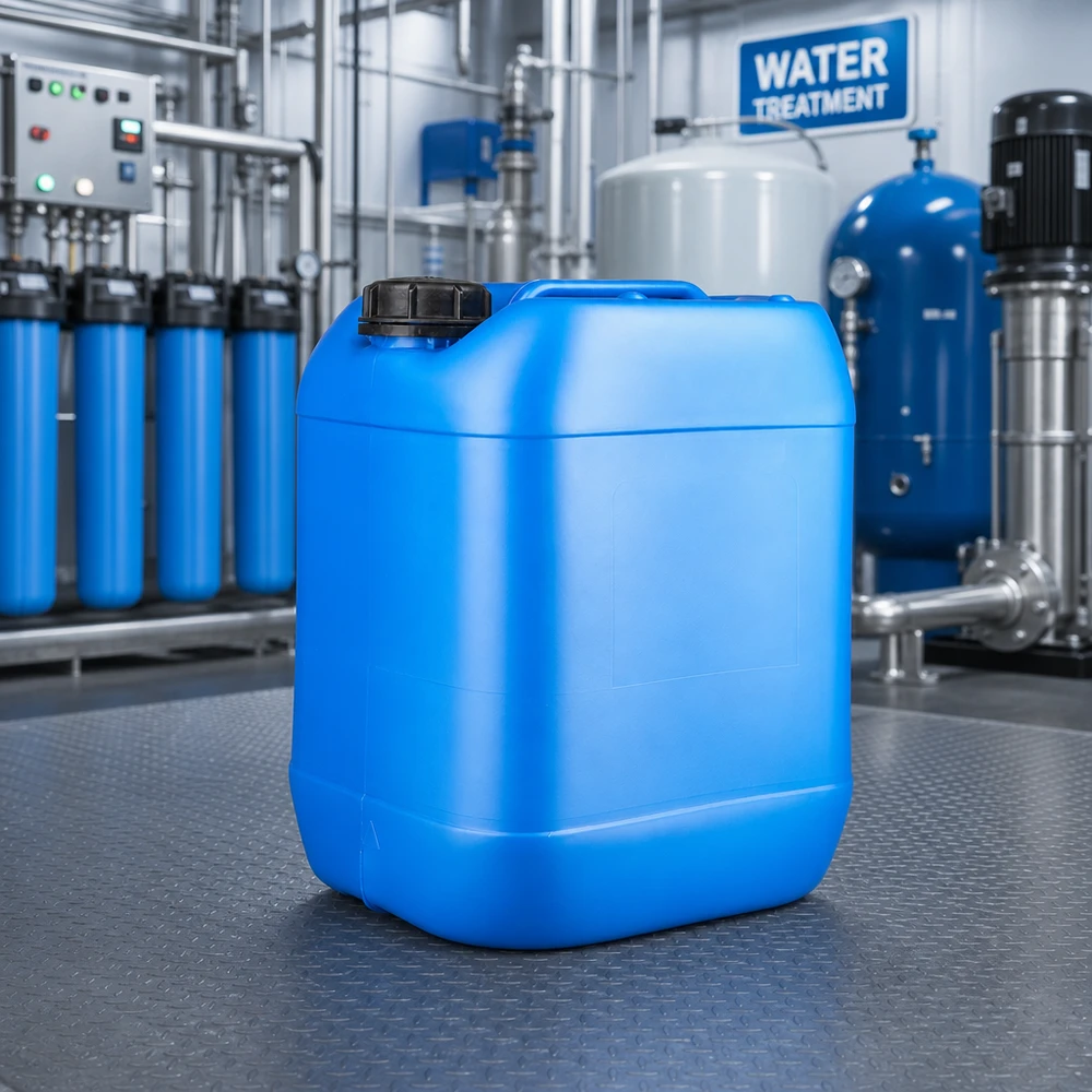 Kanister 20 Liter blau mit schwarzem OV Verschluss für chemische Flüssigkeiten