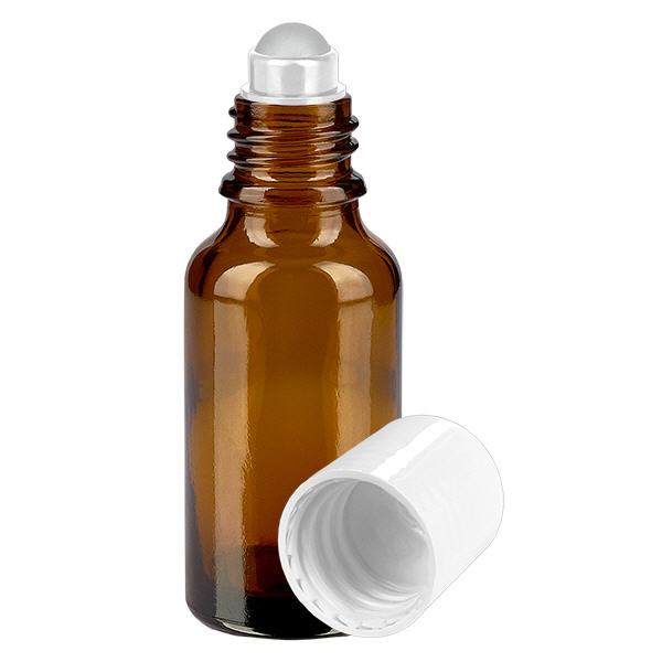 Lékárenská lahvička hnědá 20ml roll-on uzávěr bílý Lékárenská lahvička hnědá 20ml roll-on uzávěr bílý