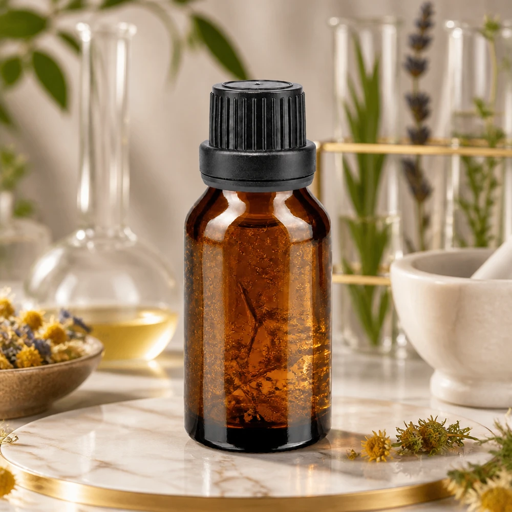 Lékárenská láhev hnědá 15ml kapací uzávěr nalévací kroužek 2mm černý uzávěr proti neoprávněné manipulaci Medizinflasche Braunglas 15ml mit engen 2mm Tropföffnung für genaue Dosierung ätherischer Öle