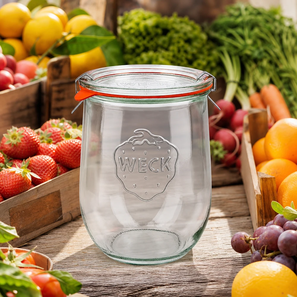 WECK Tulpenglas 1062ml RR100 mit frischem Obst und Gemüse als vielseitiges Einmachglas für gesunde Vorratshaltung