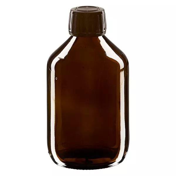 300ml lahvička na léky hnědá, hnědý uzávěr s tamper-evidentním kroužkem ApoGlas