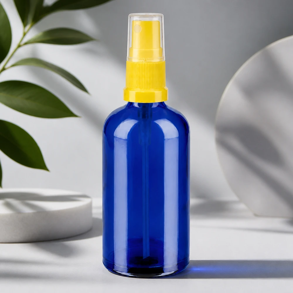 100ml lahvička s rozprašovačem žlutá/transparentní standardní uzávěr BlueLine UT18/100 Hochwertige 100ml Glasflasche mit chemikalienbeständigem Material für professionelle Anwendungen