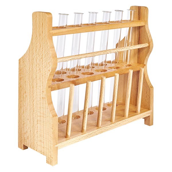 D&#345;ev&#283;n&#253; stojan na zkumavky s 12 borosilik&#225;tov&#253;mi zkumavkami 100x12