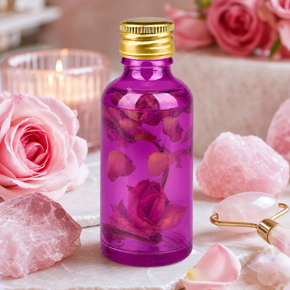 PurpleLine 50ml lahvička 11mm šroubovací uzávěr hliníkový zlatý standard. UT18/50 Violette Glasverpackung 50ml mit luftdichtem SV-Verschluss für lange Produkthaltbarkeit