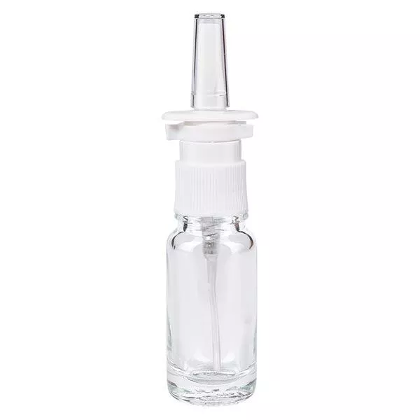 Lékárenská lahvička čirá 10ml nosní sprej bílá standardní Lékárenská lahvička čirá 10ml nosní sprej bílá standardní