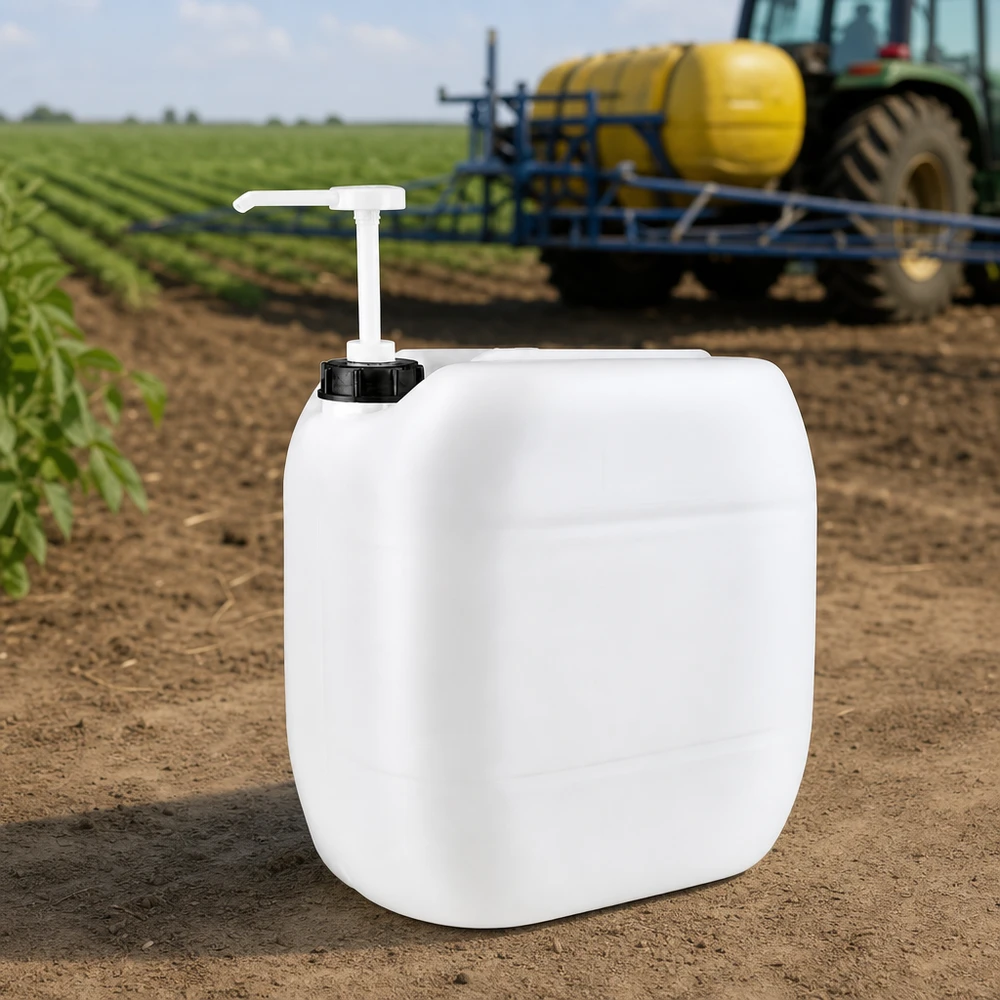 Quaderförmiger 30 Liter Kanister mit Pumpspender für professionelle Landwirtschaft