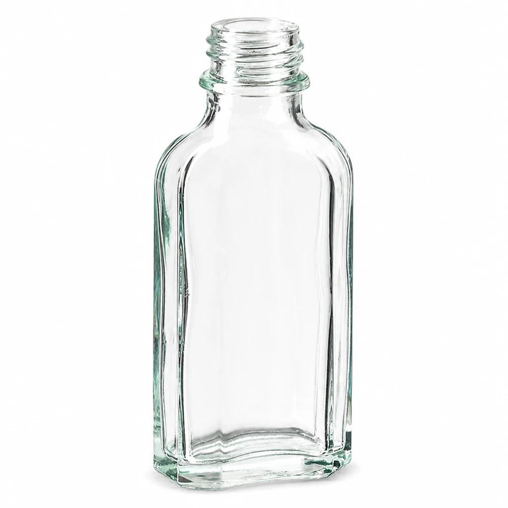 50 ml Flakon aus klarem Glas flach rechteckig mit DIN22 Mündung leer