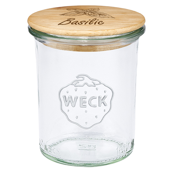 Couvercle en bois "Basilic" avec verre WECK 160ml Couvercle en bois "Basilic" avec verre WECK 160ml