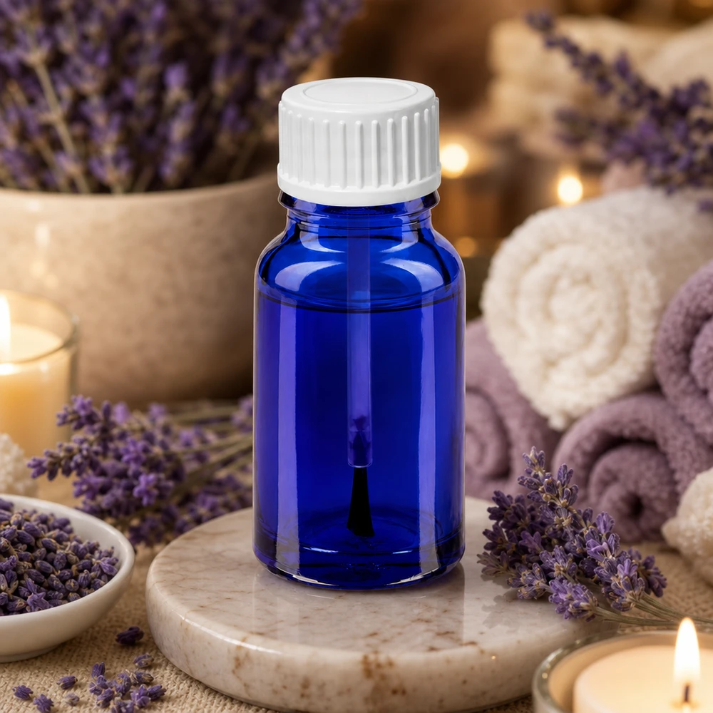 10ml štětečková láhev bílá standardní uzávěr BlueLine UT18/10 Blaue 10ml Glasflasche mit integriertem Pinsel ideal für Nagellack und flüssige Produkte