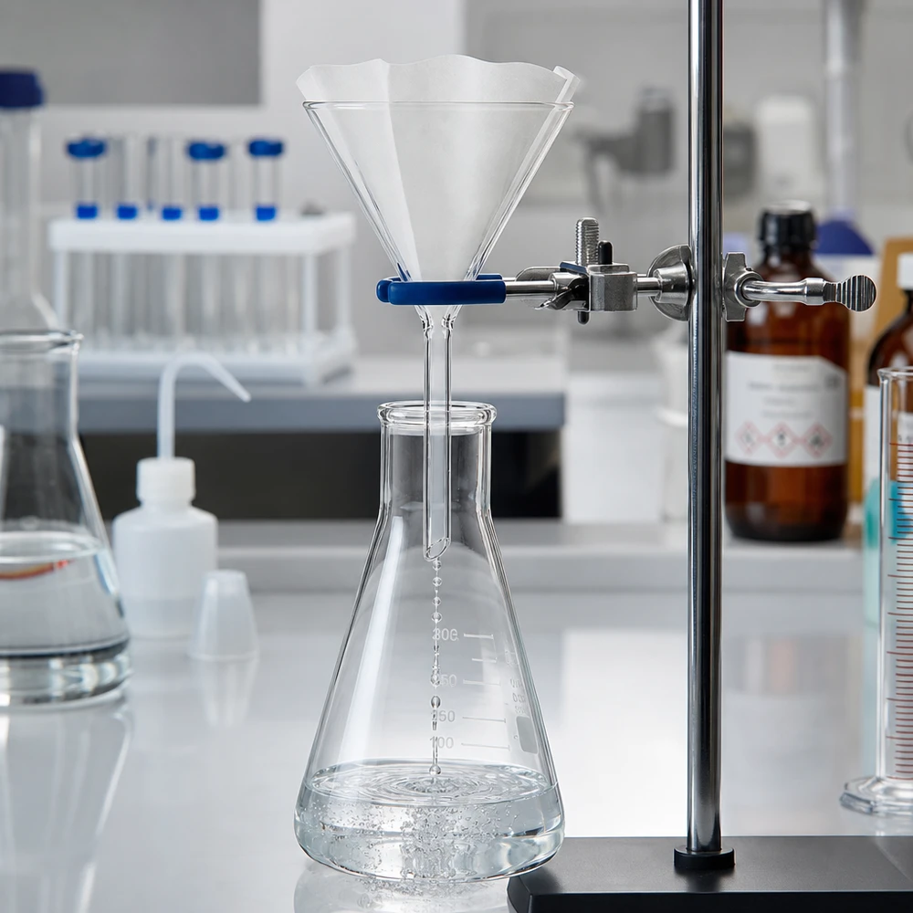 Trychtýř ø100mm borosilikátový úhel 60 krátký styl Korrosionsresistenter Borosilikat-Trichter für aggressive Chemikalien und Säuren im Forschungslabor
