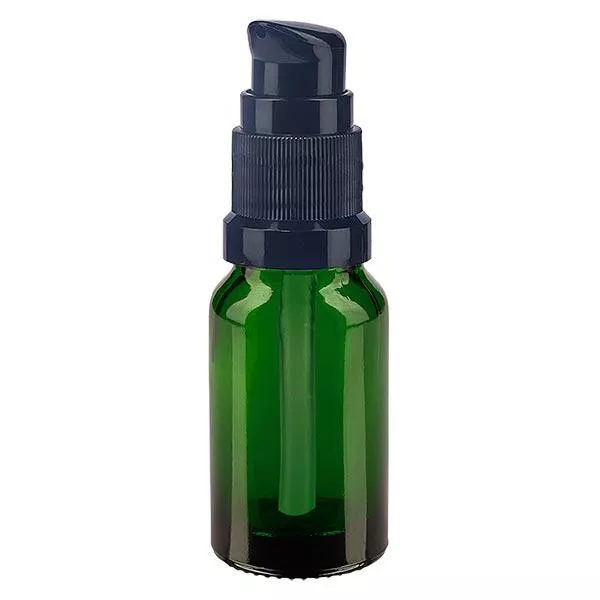 Lékárenská láhev zelená 10ml uzávěr pumpy černý standard Lékárenská láhev zelená 10ml uzávěr pumpy černý standard