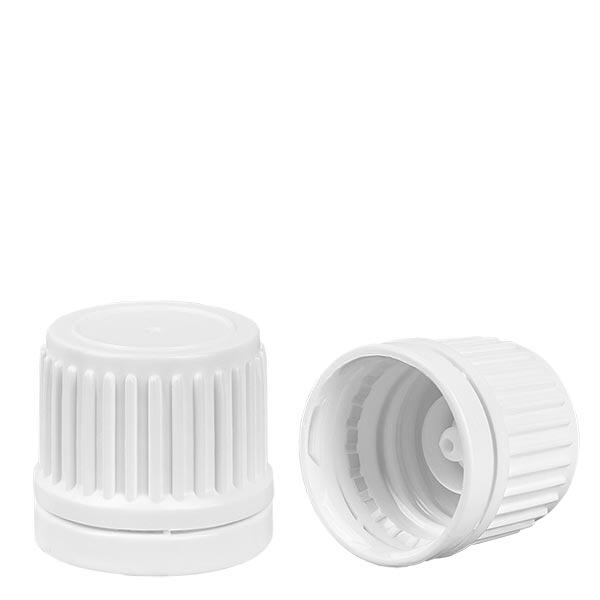 Šroubovací uzávěr bílý 18 mm s ochranným uzávěrem proti neoprávněné manipulaci Šroubovací uzávěr bílý 18 mm s ochranným uzávěrem proti neoprávněné manipulaci