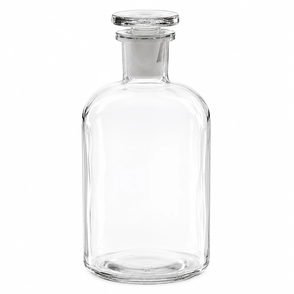Láhev s kulatým ramenem 500ml čirá skleněná zátka s úzkým hrdlem Klare Glasflasche 500ml Rundschulter schmal Hals mit Glasstopfen Vorratsflasche