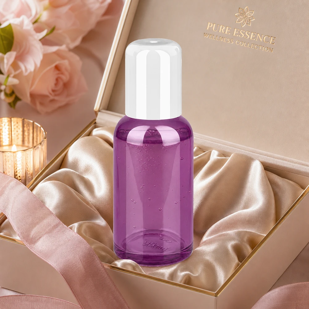 30ml lahvička s globulí bílá standardní PurpleLine UT18/30 Praktische 30ml violette Roll-On Flasche aus Glas mit auslaufsicherem weißem Kugelverschluss