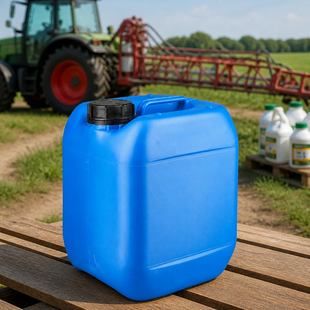Kanystr 5 litrů modrý se šroubovacím uzávěrem s pojistkou proti manipulaci. Lebensmittelechter Kanister 5 Liter blau mit Schraubverschluss OV und ergonomischem Griff