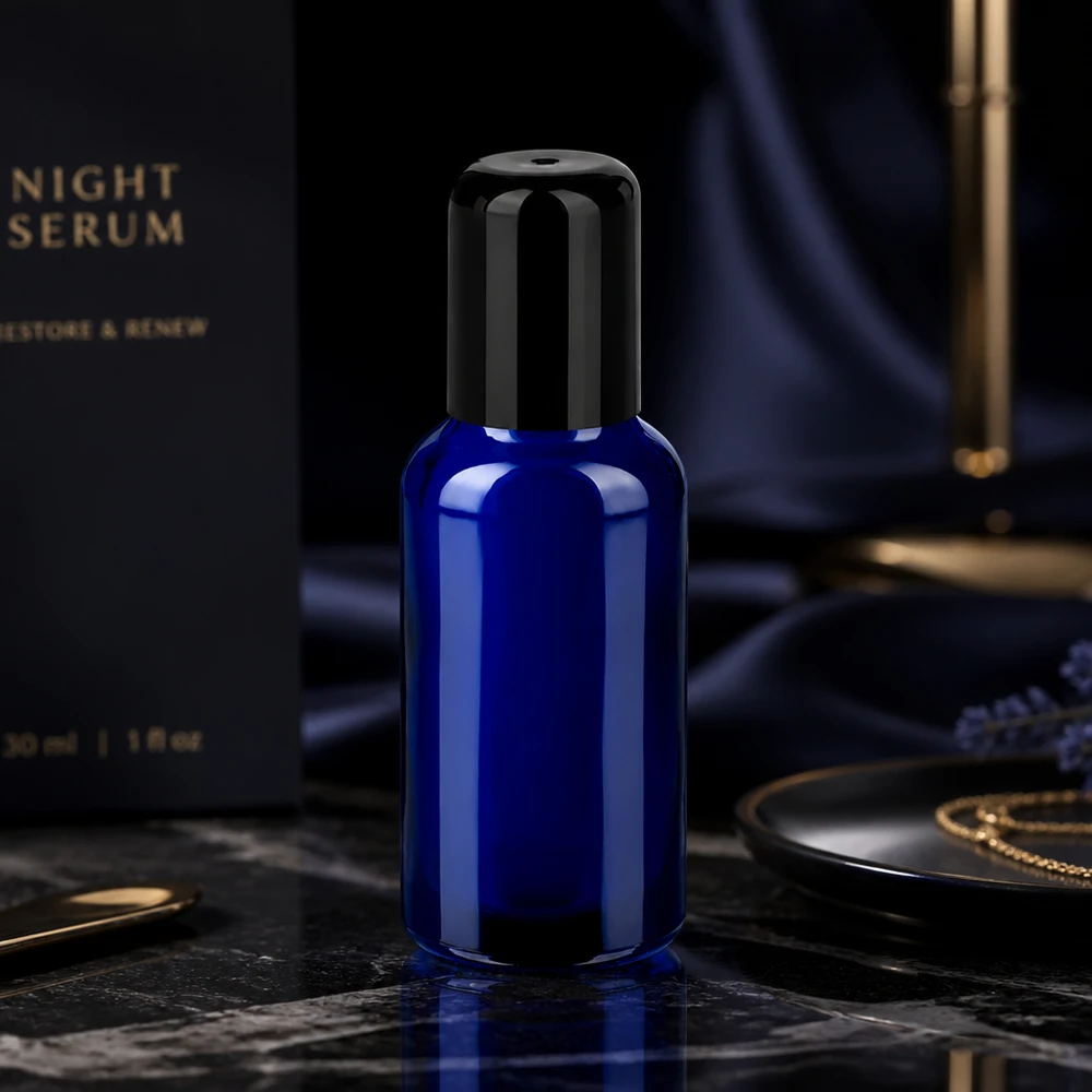 30ml roll-on lahvička černá standardní uzávěr BlueLine UT18/30 30ml Kosmetikflasche Roll-On STD BlueLine UT18/30 mit hygienischem Verschlusssystem