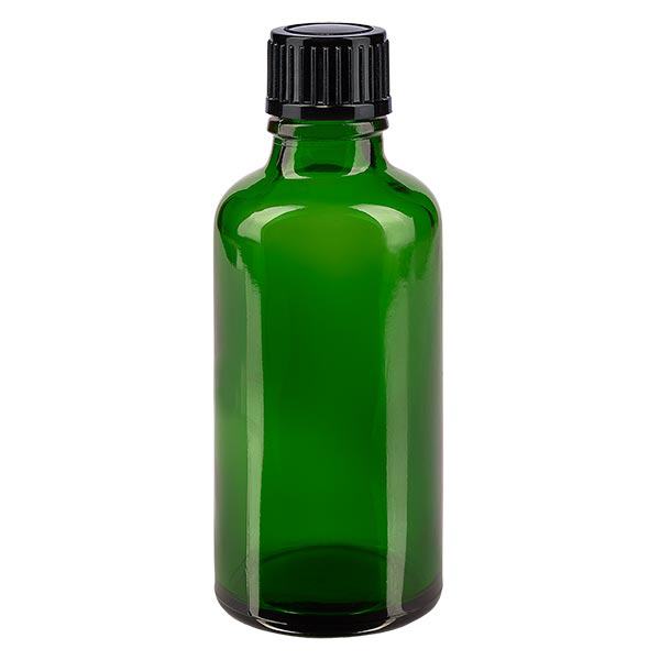 Lékárenská láhev zelená 50ml šroubovací uzávěr černá standardní Lékárenská láhev zelená 50ml šroubovací uzávěr černá standardní