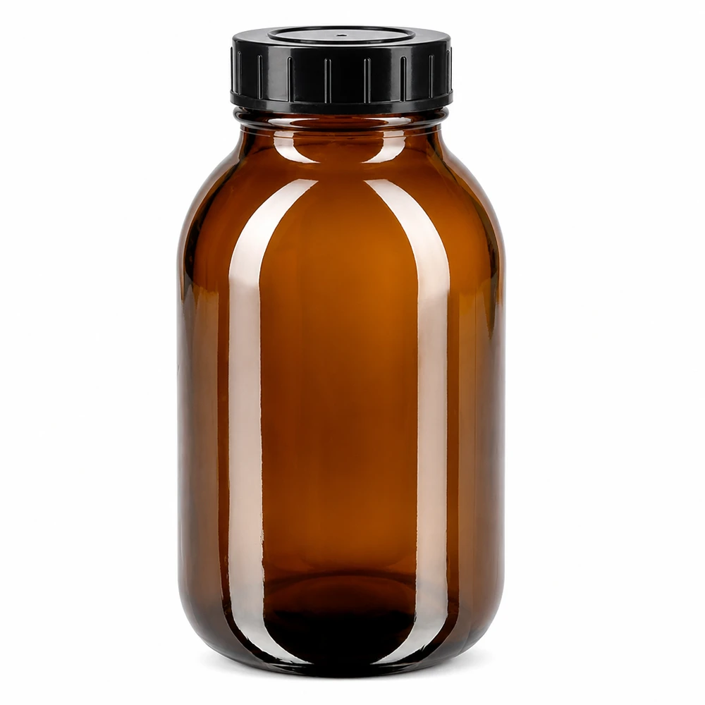 500ml láhev se širokým hrdlem jantarové sklo se šroubovacím uzávěrem Große Weithalsflasche 500ml Fassungsvermögen aus hochwertigem braunem Borosilikatglas