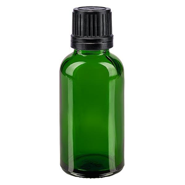 Lékárenská láhev zelená 30ml šroubovací uzávěr černý nalévací kroužek nedovolená manipulace s uzávěrem. Lékárenská láhev zelená 30ml šroubovací uzávěr černý nalévací kroužek nedovolená manipulace s uzávěrem.