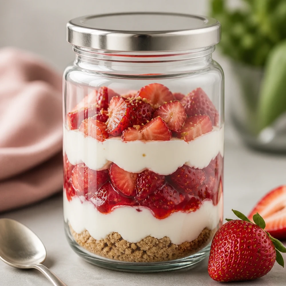 382ml kulatá skleněná nádoba s víčkem BasicSeal stříbrná UNiTWIST. 382ml Rundglas mit BasicSeal Deckel silber als Dessertglas für Erdbeertrifle Schichtdessert Küchenglas vielseitig