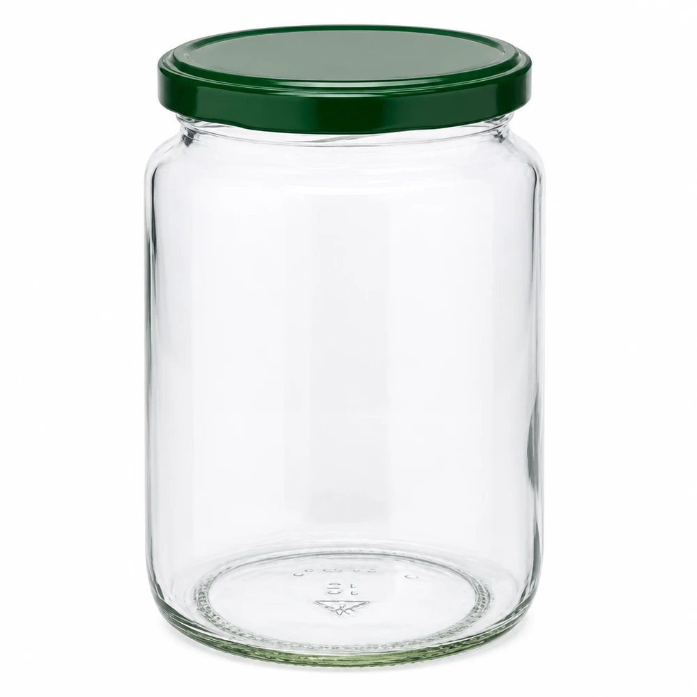 795ml Rundglas mit grünem BasicSeal Deckel UNiTWIST - leeres Einmachglas aus klarem Glas für Konservierung