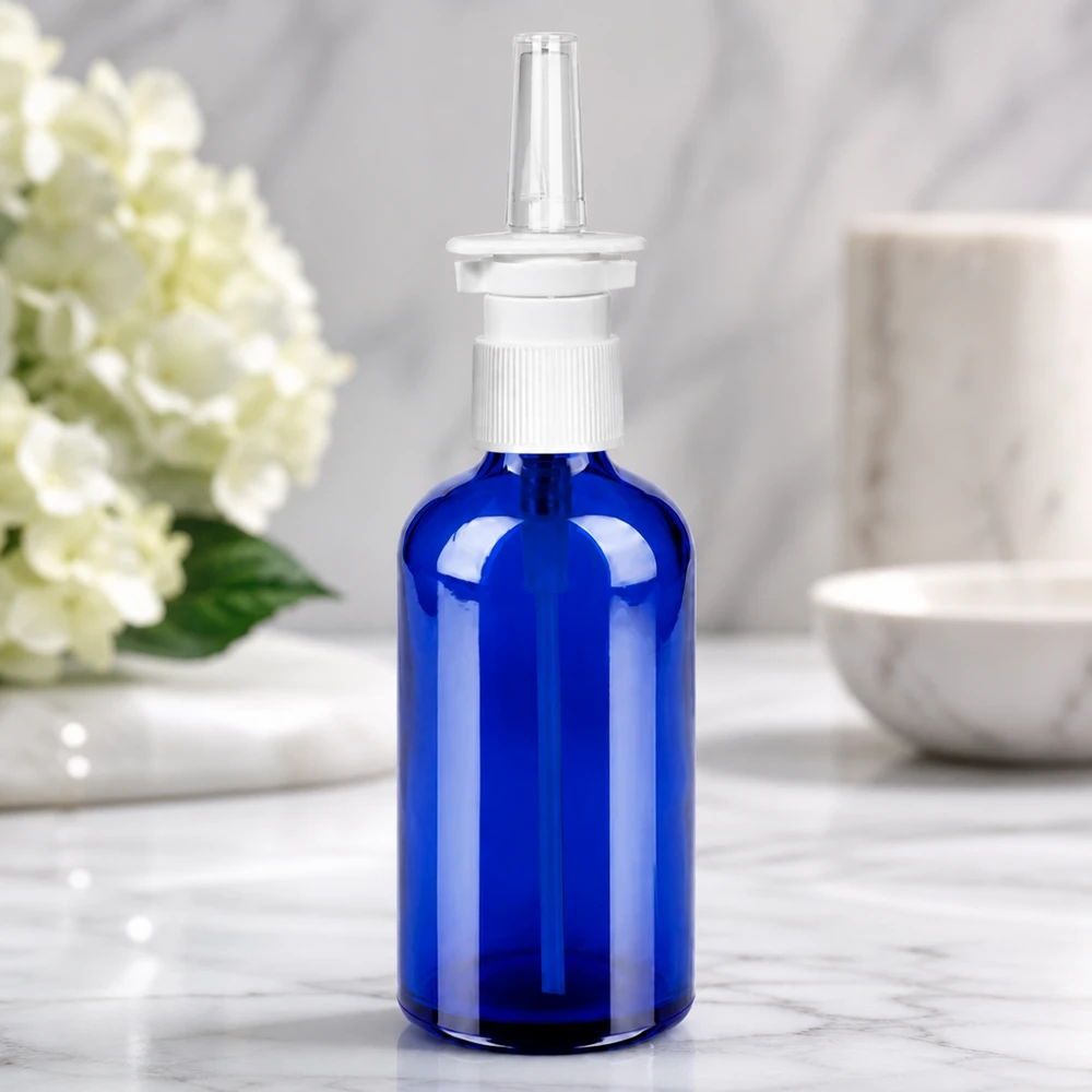 100ml lahvička na nosní sprej černá bílá/průhledná standardní uzávěr BlueLine UT18/100 Professionelle Nasensprayflasche 100ml in Apothekenqualität mit hygienischem Sprühaufsatz