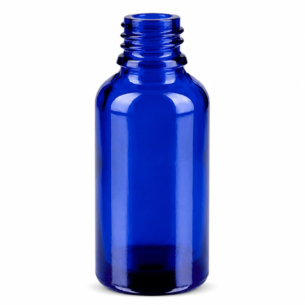 Praktische 30ml Glasflasche in tiefblau mit Schraubgewinde für sichere Aufbewahrung