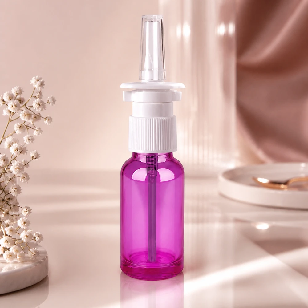 Hygienische 20ml Nasensprayflasche mit präzisem Dosierventil in violetter Ausführung für sterile Anwendung