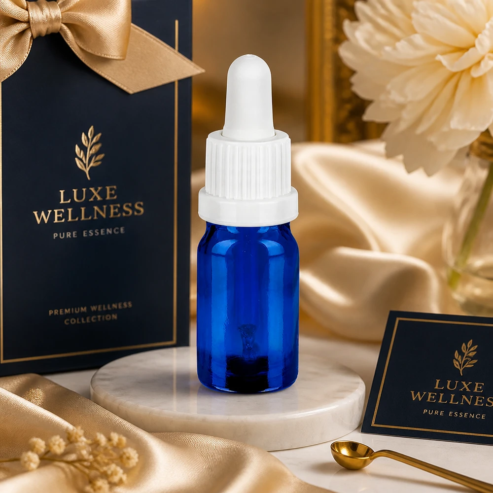 5ml pipetovací lahvička bílá s uzávěrem BlueLine UT18/5 s ochranou proti manipulaci Apothekerflasche 5ml in Kobaltblau mit weißer Pipette für pharmazeutische und kosmetische Anwendung