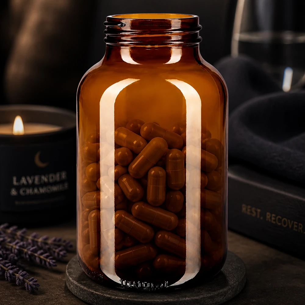 1000ml láhev se širokým hrdlem jantarové sklo s uzávěrem Vielseitige 1000ml Vorratsflasche aus Braunglas für Nahrungsergänzungsmittel und Naturheilkunde