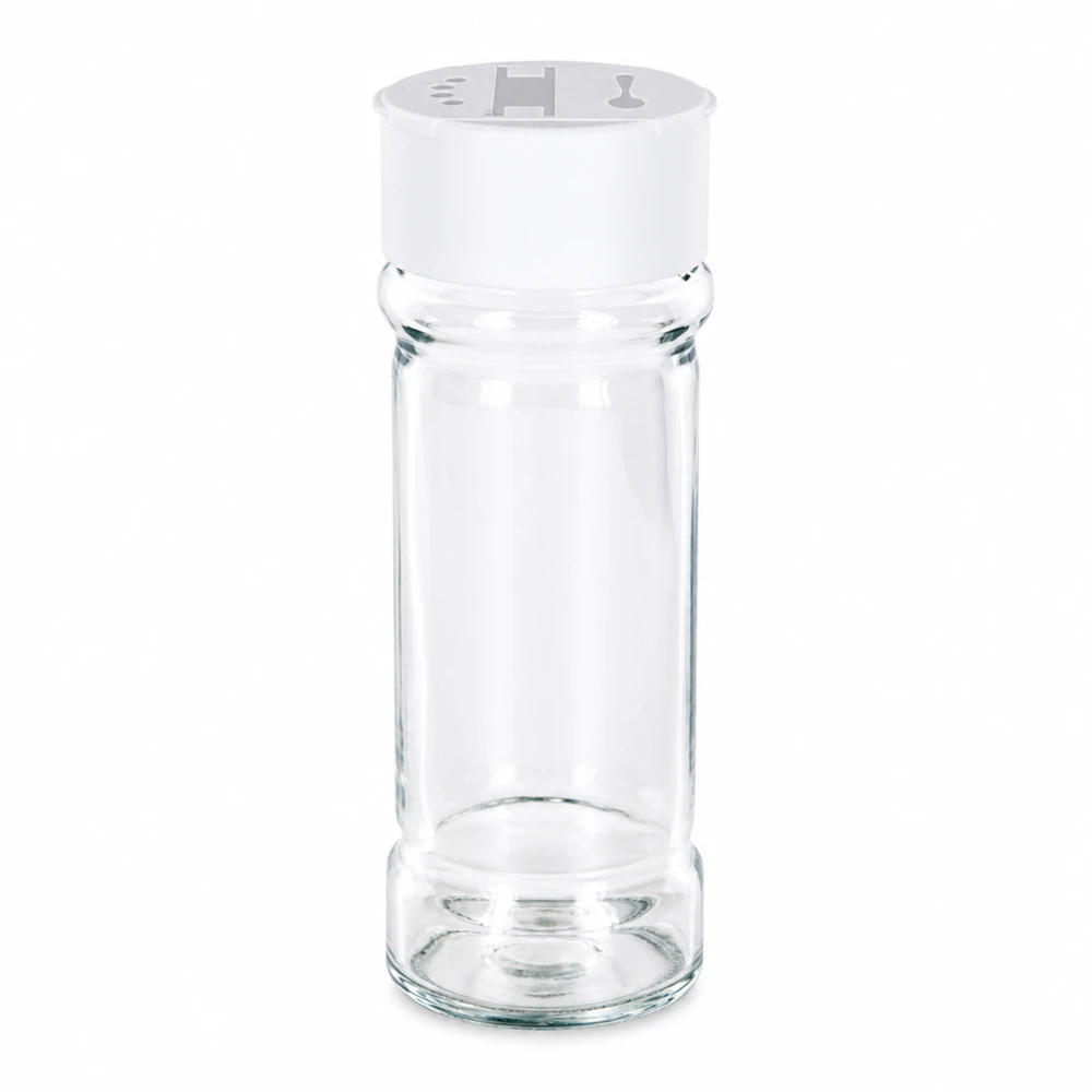 Kompaktes Vorratsglas 100ml für Gewürze und Salz mit weißem Streuerdeckel