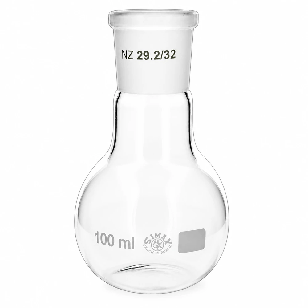 Stojánková baňka 100 ml se standardním broušeným spojem (29/32) Kugelkolben 100ml Inhalt - robustes Glasgerät mit genormtem Schliffanschluss für das Labor