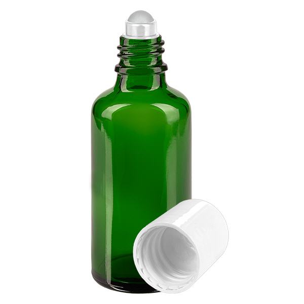 Lékárenská lahvička zelená 50ml roll-on uzávěr bílý Lékárenská lahvička zelená 50ml roll-on uzávěr bílý
