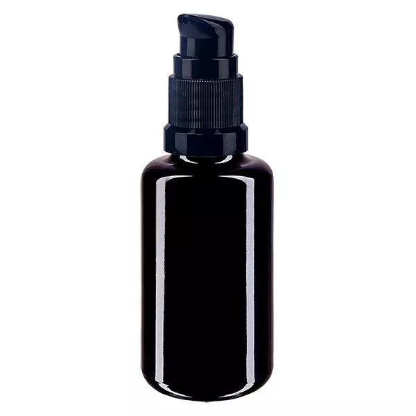 Lékárenská lahvička violet 30ml uzávěr pumpičky černá standardní Lékárenská lahvička violet 30ml uzávěr pumpičky černá standardní