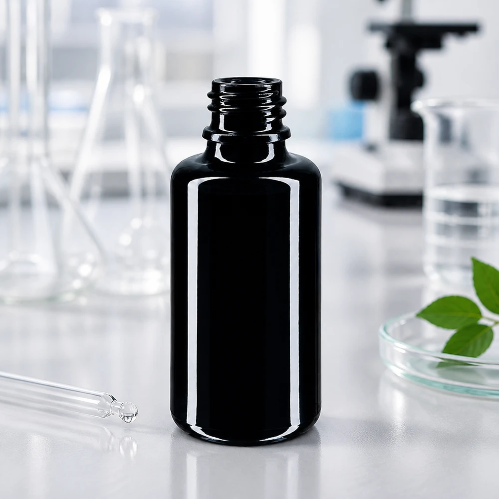 Lahvička z fialového skla 30ml DIN 18 (Mironglas) Stilvolle Tropfflasche Orion 30ml aus dunklem Miron Glas mit eleganter Glasoptik