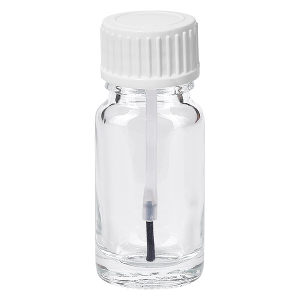 10ml lahvička na kartáčky bílá standardní uzávěr ClearLine UT18/10 Kleine Applikatorflasche 10ml Klarglas mit Pinselaufsatz und weißem Deckel für flüssige Produkte