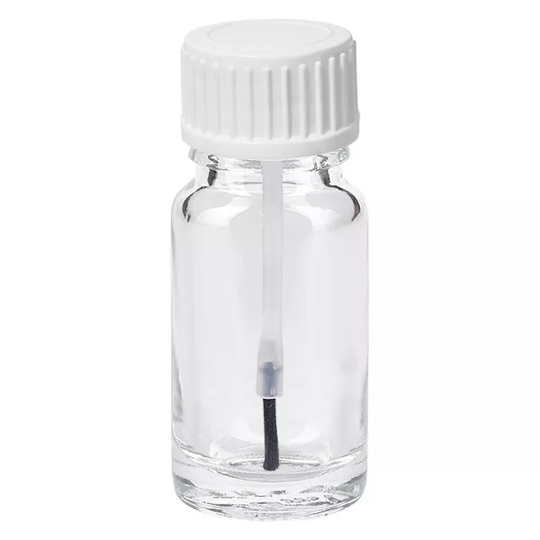 10ml lahvička na kartáčky bílá standardní uzávěr ClearLine UT18/10 Kleine Applikatorflasche 10ml Klarglas mit Pinselaufsatz und weißem Deckel für flüssige Produkte