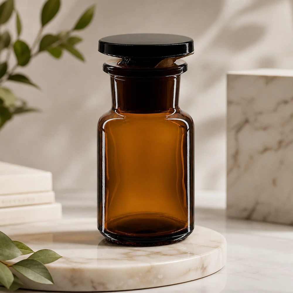 Láhev s kulatým ramenem 50ml hnědá skleněná zátka se širokým hrdlem Dichte Rundschulterflasche 50ml Braunglas Weithals mit Stopfen für Kosmetik und Pharmazie