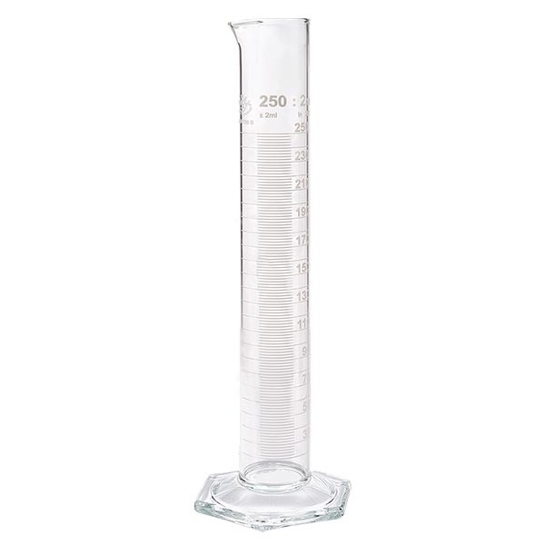 250ml odměrný válec HF ze skla, bílá stupnice 250ml odměrný válec HF ze skla, bílá stupnice