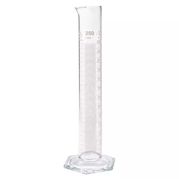250ml odměrný válec HF ze skla, bílá stupnice